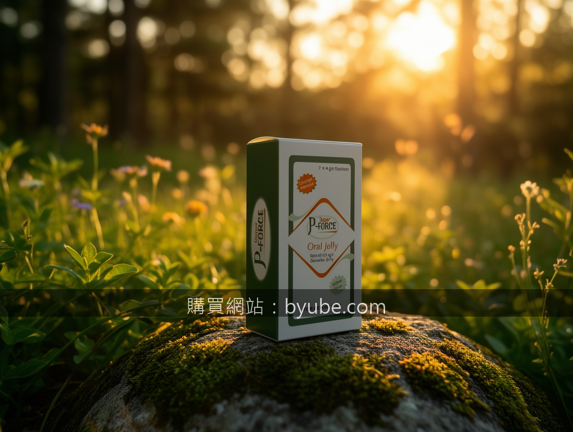 GOLDEN HOUR OUTDOOR with natural bokeh. Place the Super P-FORCE Oral Jelly 7 x 4